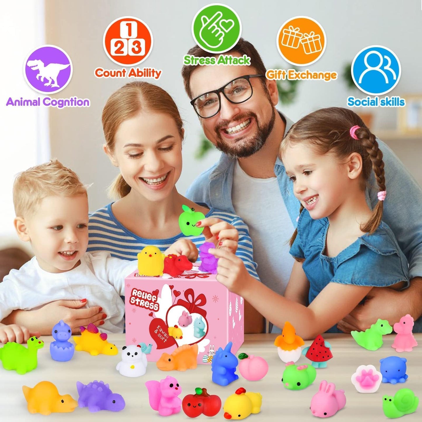 HINZER 130PCS Mochi Squishy Toys – Cute Dino & Animal Mini Squishies for Parties, Classroom Prizes & Stress Relief