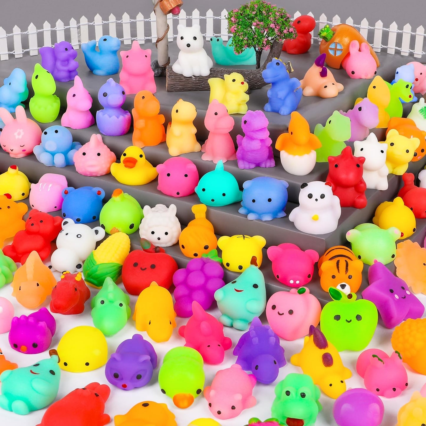 HINZER 130PCS Mochi Squishy Toys – Cute Dino & Animal Mini Squishies for Parties, Classroom Prizes & Stress Relief