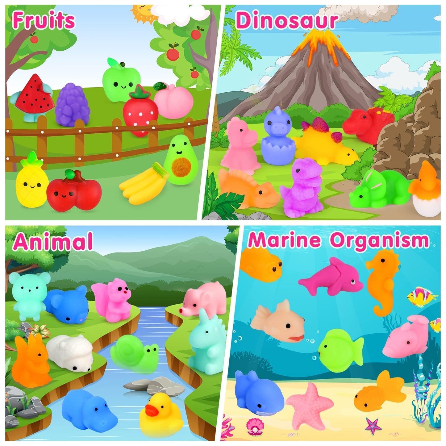 HINZER 130PCS Mochi Squishy Toys – Cute Dino & Animal Mini Squishies for Parties, Classroom Prizes & Stress Relief