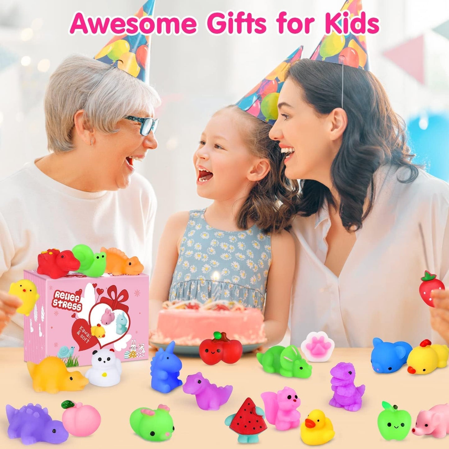 HINZER 130PCS Mochi Squishy Toys – Cute Dino & Animal Mini Squishies for Parties, Classroom Prizes & Stress Relief