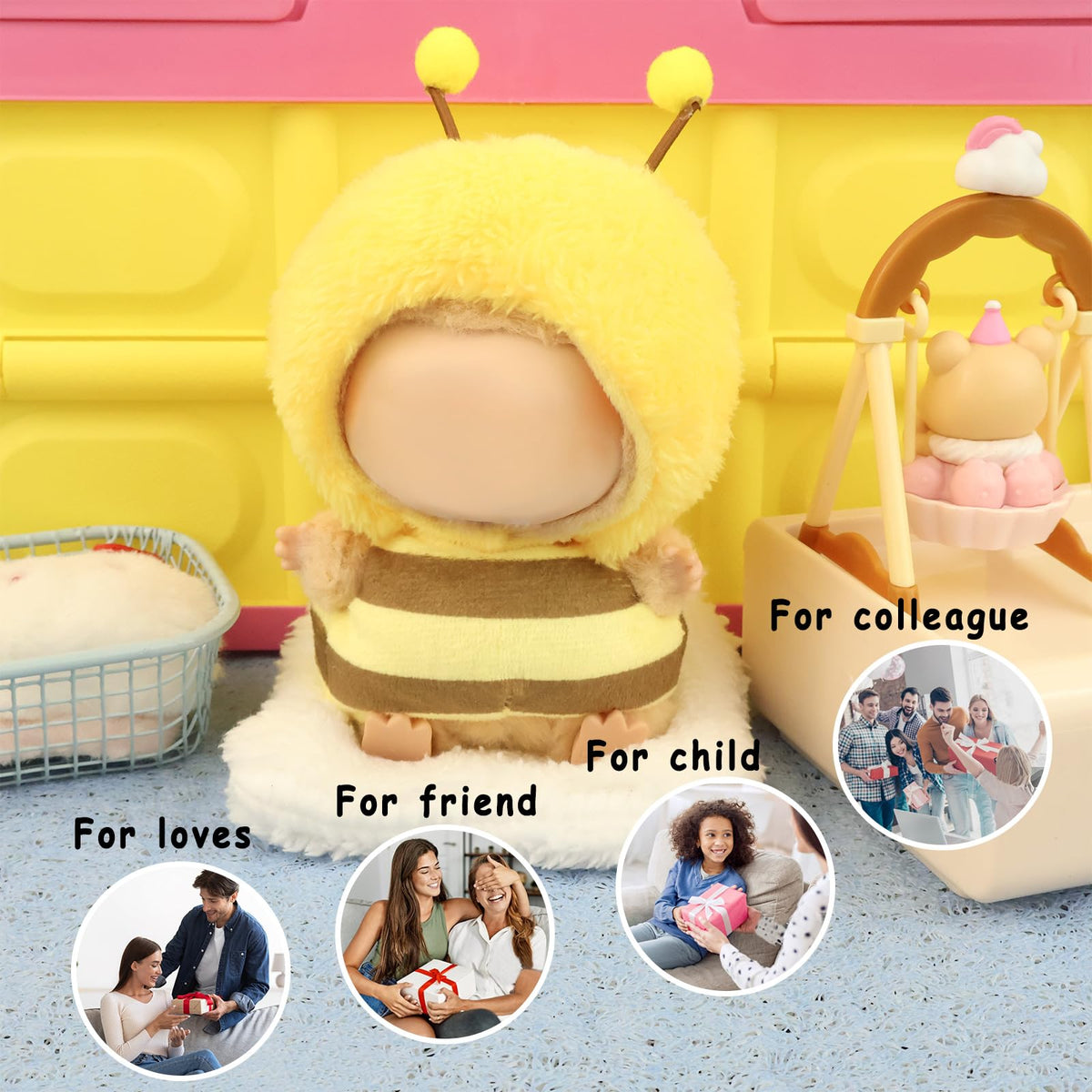 HiOKOU Labubu 17cm Doll Clothes – Cute Animal Outfits for Dress Up (Bee)