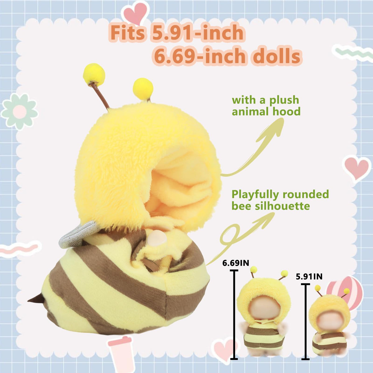 HiOKOU Labubu 17cm Doll Clothes – Cute Animal Outfits for Dress Up (Bee)