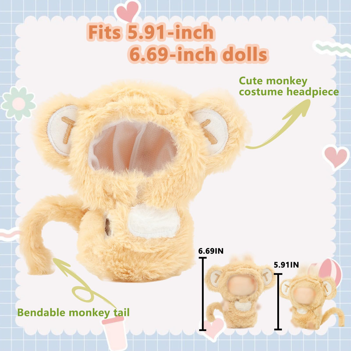 HiOKOU Labubu 17cm Doll Clothes – Cute Animal Outfits for Dress-Up (Monkey)