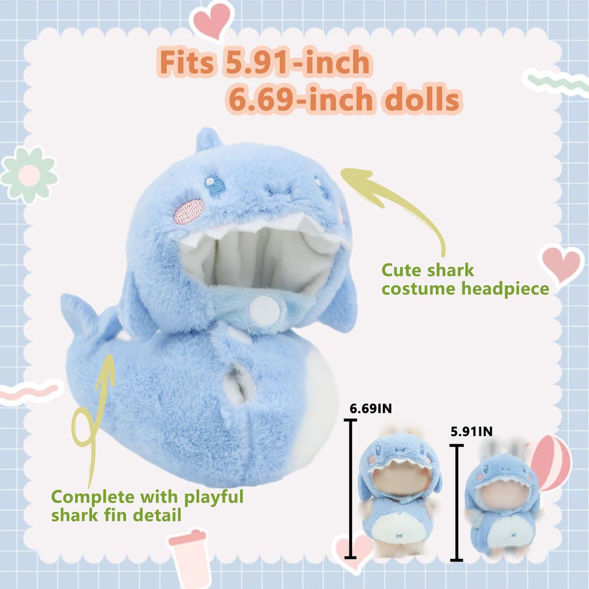 HiOKOU 17cm Doll Clothes – Cute Animal Outfits (Shark, Bee, Monkey, Pig)