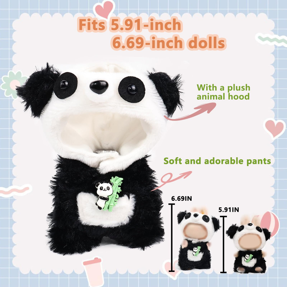 HiOKOU Panda 17cm Doll Clothes – Cute Animal Style Outfits for Labubu Accessories