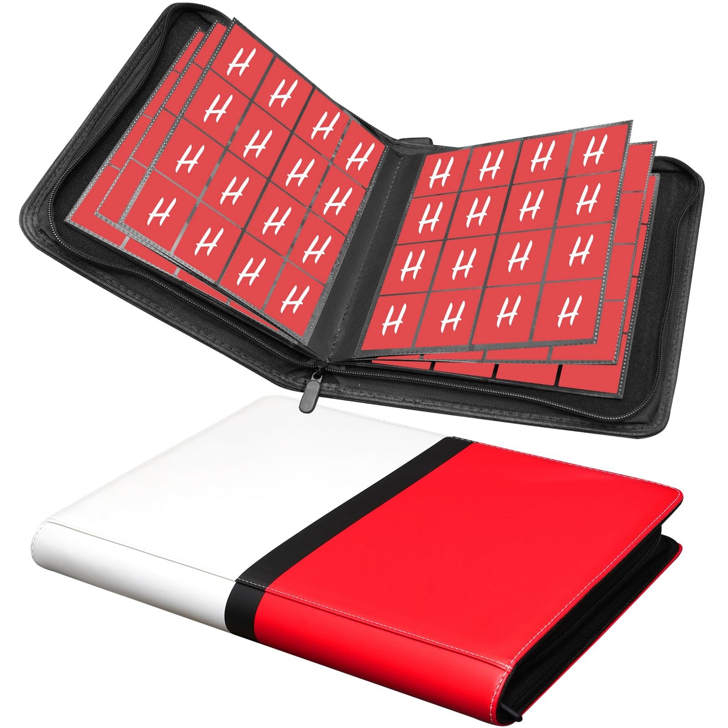 Hipoocok 1024-Pocket Card Binder | 16-Pocket PU Leather Zipper Album, Red & White