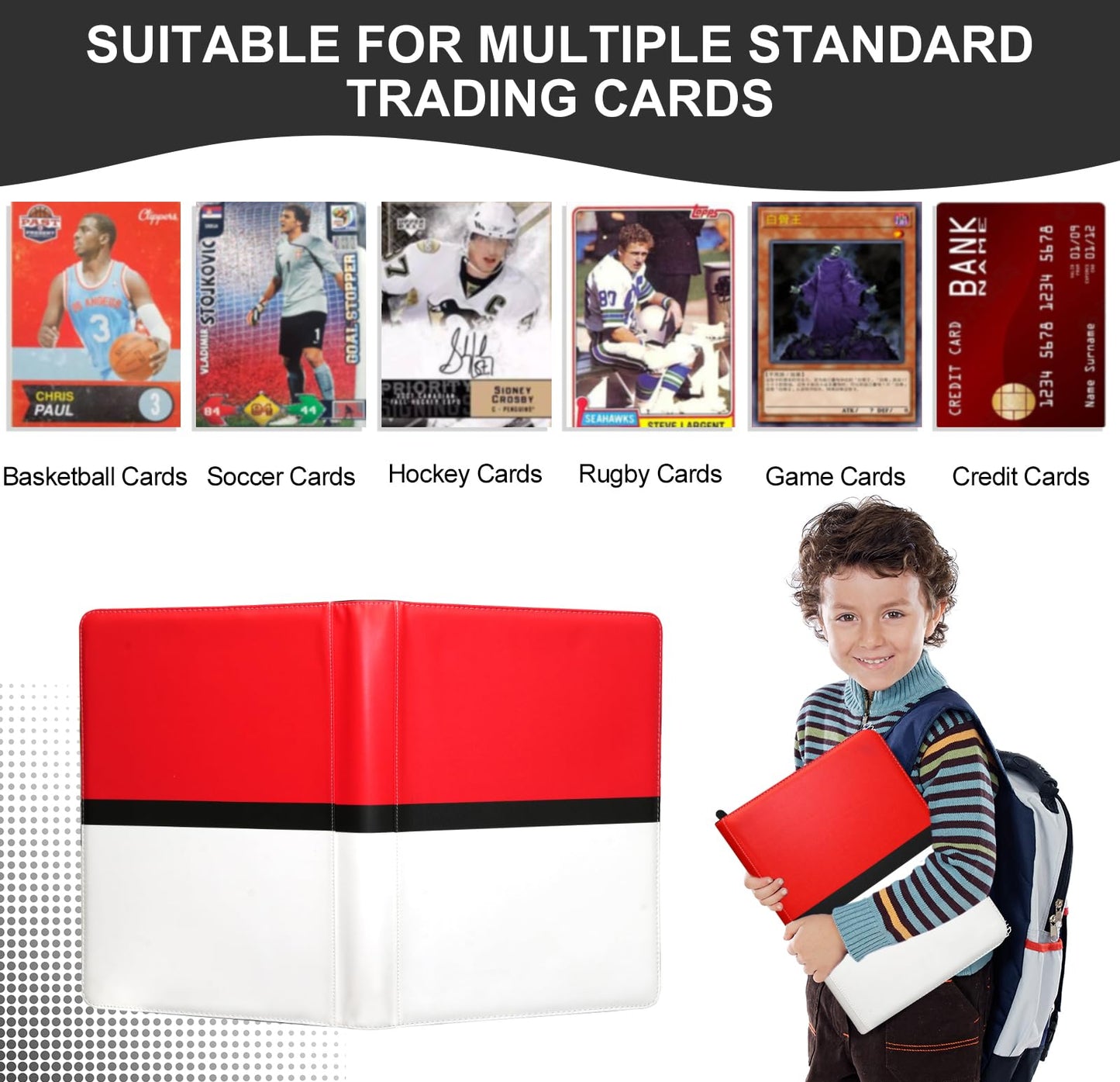 Hipoocok 1024-Pocket Card Binder | 16-Pocket PU Leather Zipper Album, Red & White