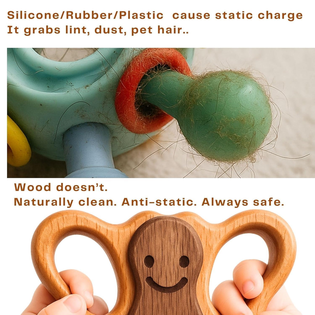 HIPPO TOYS Baby Rattle Teether – 100% Beechwood, No BPA, Montessori Wooden Toy Gift