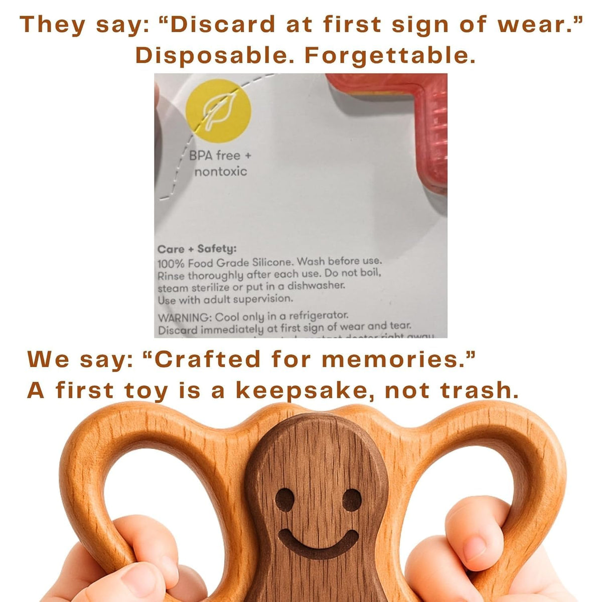 HIPPO TOYS Baby Rattle Teether – 100% Beechwood, No BPA, Montessori Wooden Toy Gift
