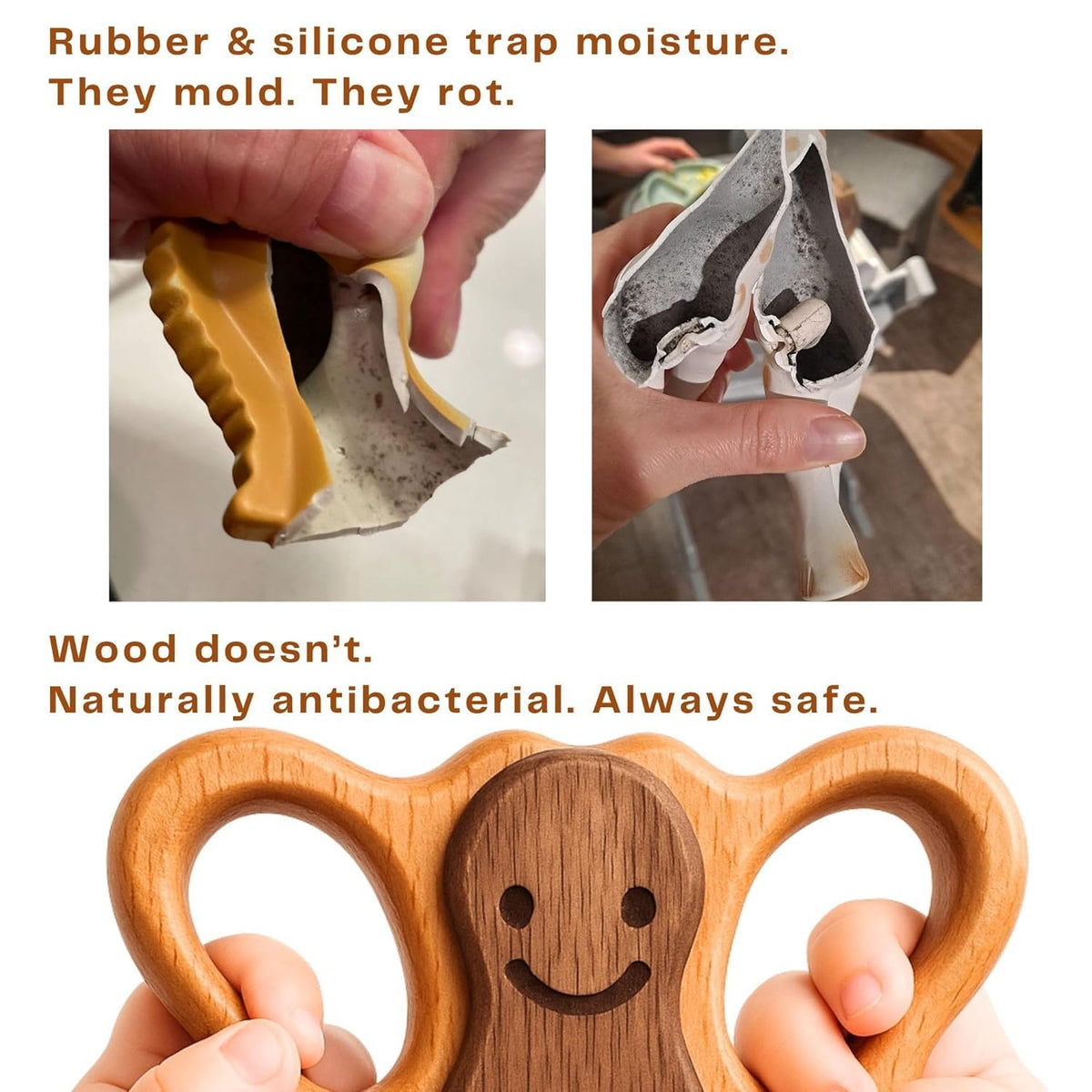 HIPPO TOYS Baby Rattle Teether – 100% Beechwood, No BPA, Montessori Wooden Toy Gift