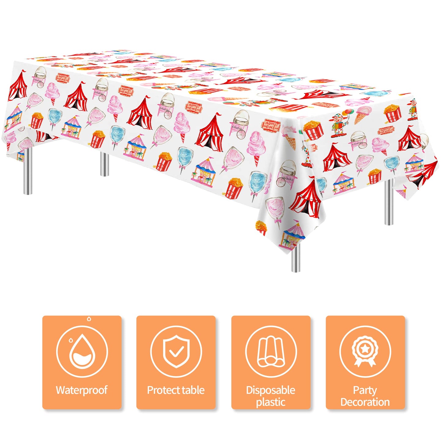 HIPVVILD Circus Carnival Theme Tablecloths – 4 Pack, 54 x 108 in