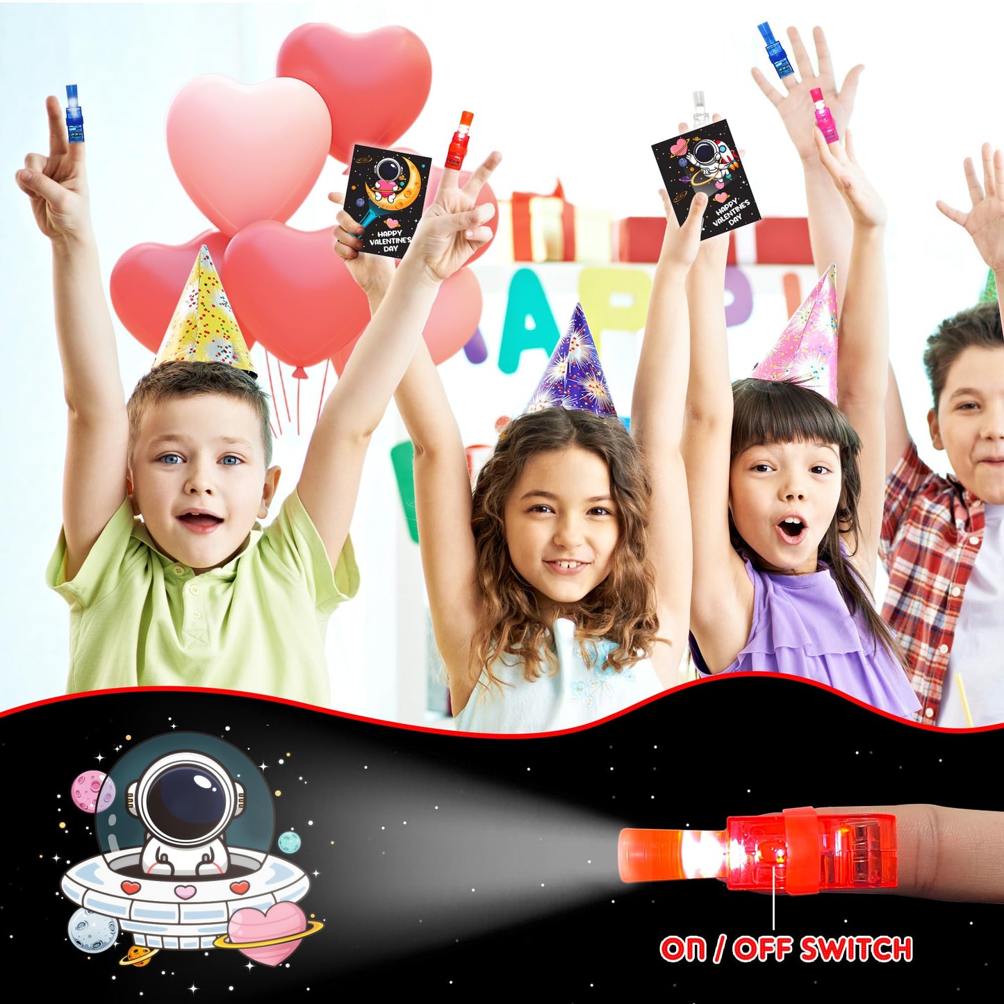 HIPYGYM 28-Pack LED Finger Lights Valentines Cards for Kids – Classroom Gifts
