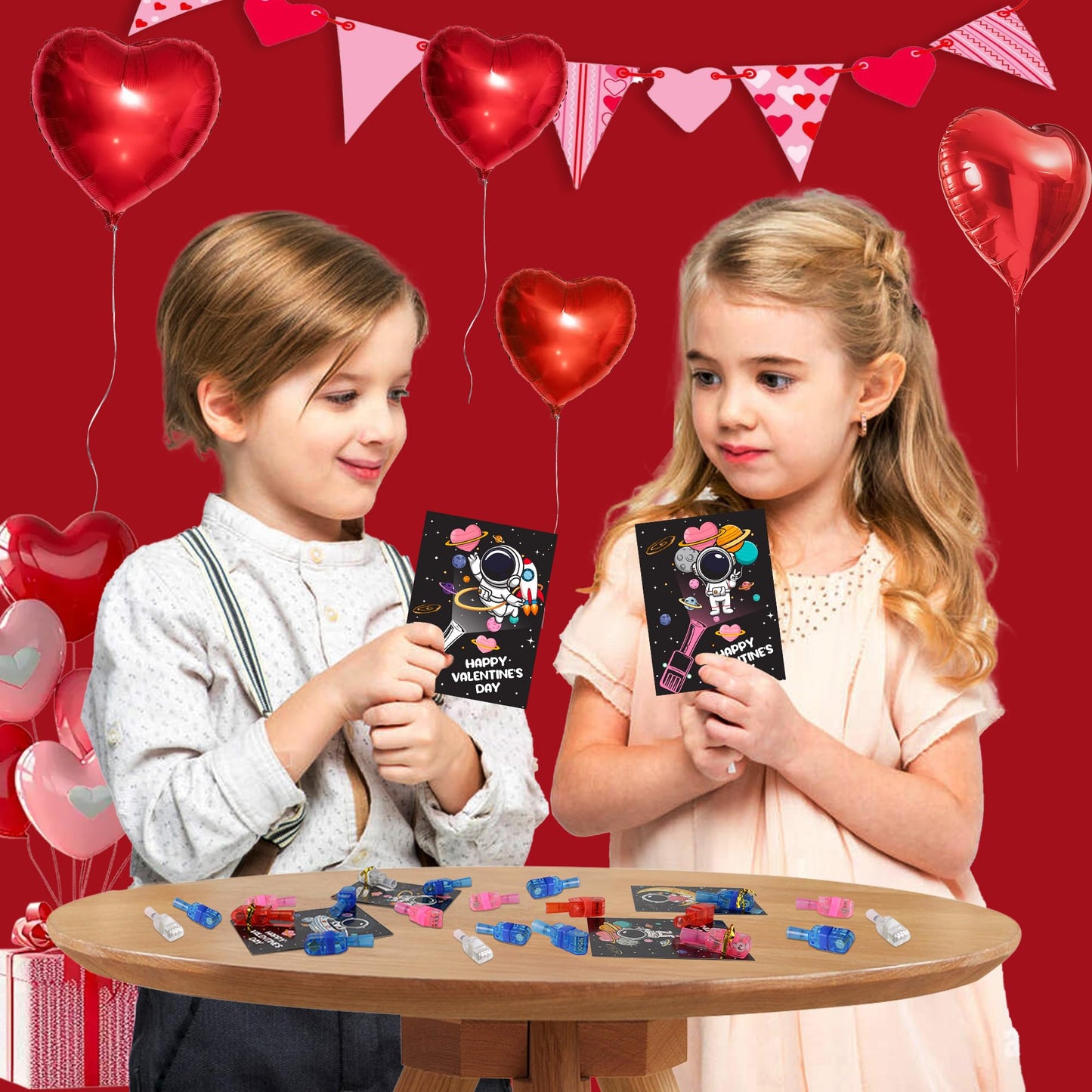 HIPYGYM 28-Pack LED Finger Lights Valentines Cards for Kids – Classroom Gifts