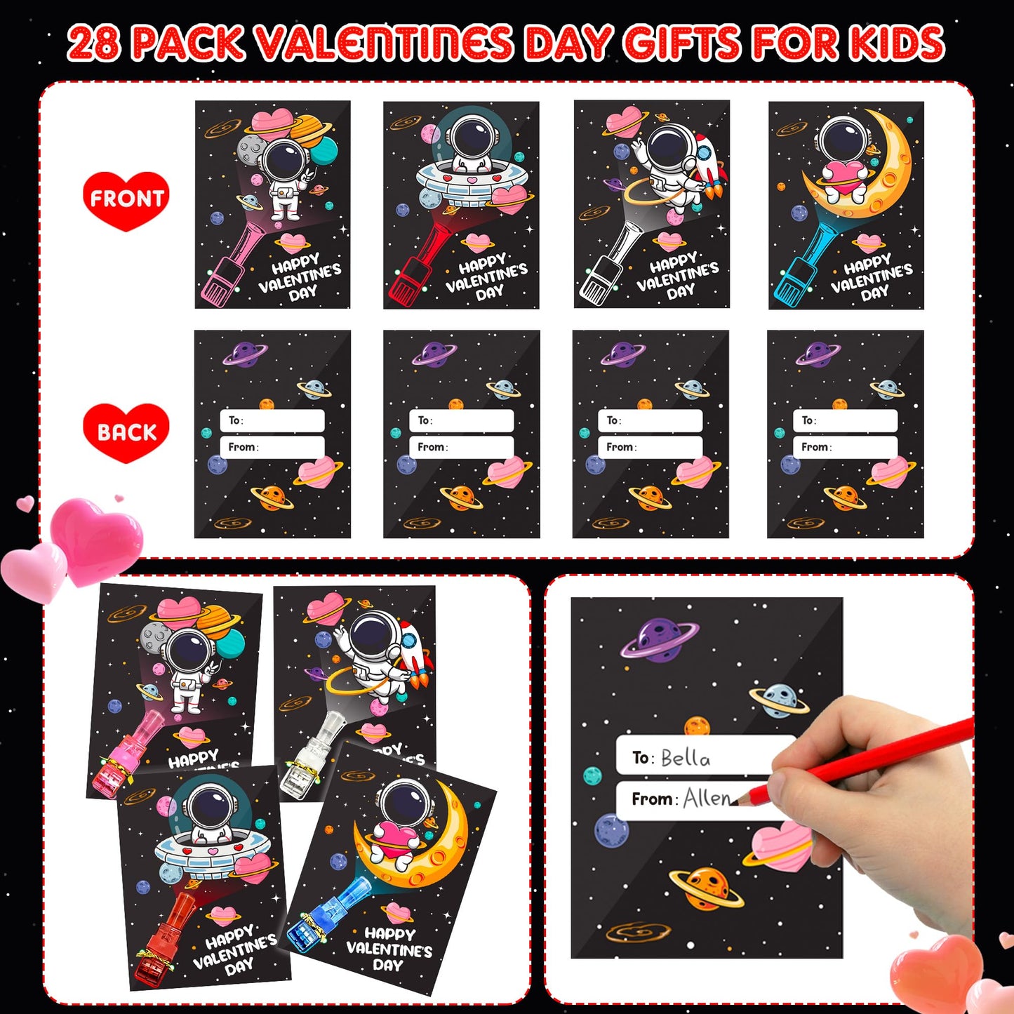 HIPYGYM 28-Pack LED Finger Lights Valentines Cards for Kids – Classroom Gifts