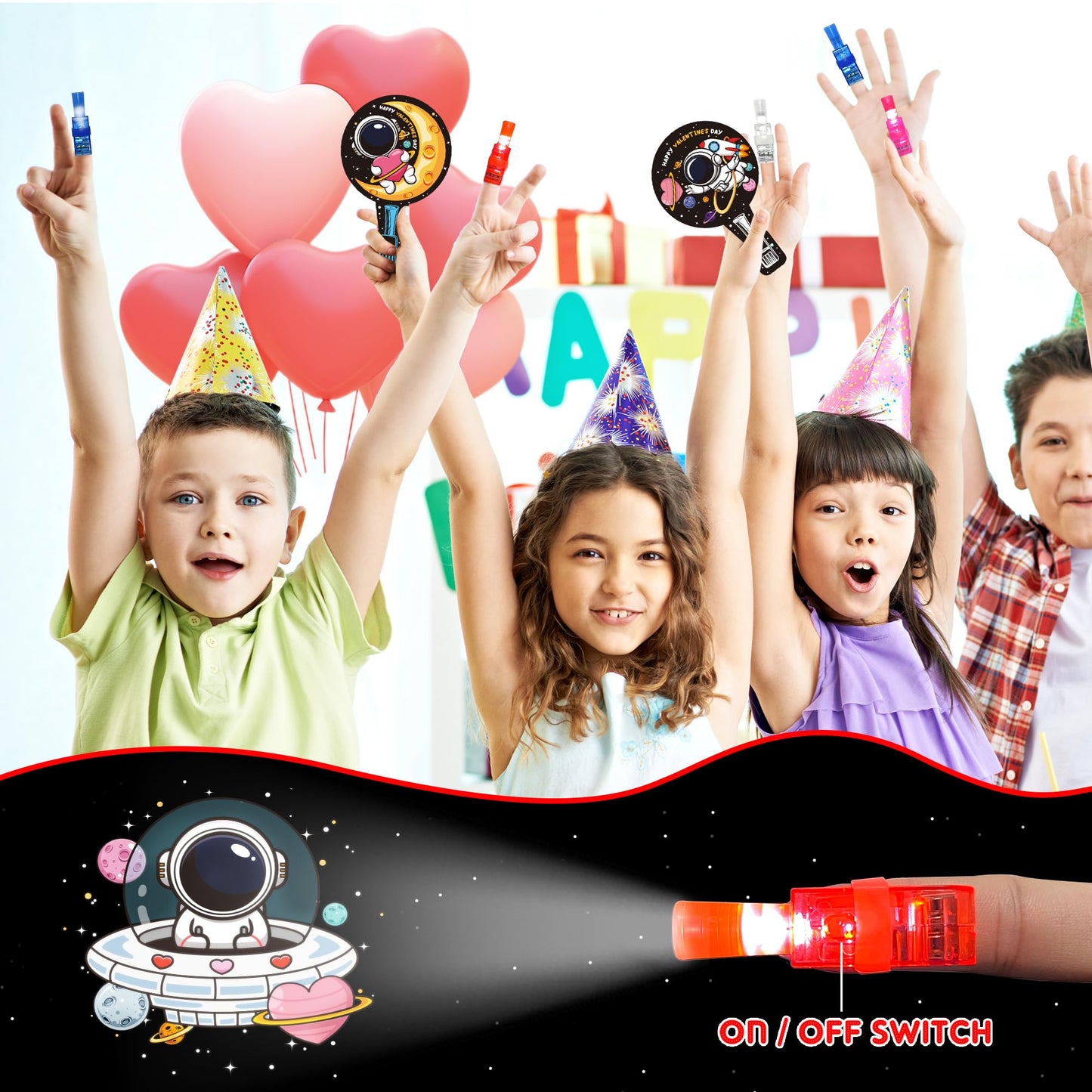 HIPYGYM 28-Pack Kids Valentine Cards with LED Finger Lights – Classroom Gifts