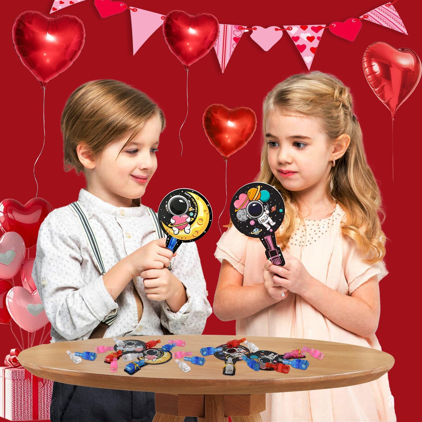 HIPYGYM 28-Pack Kids Valentine Cards with LED Finger Lights – Classroom Gifts