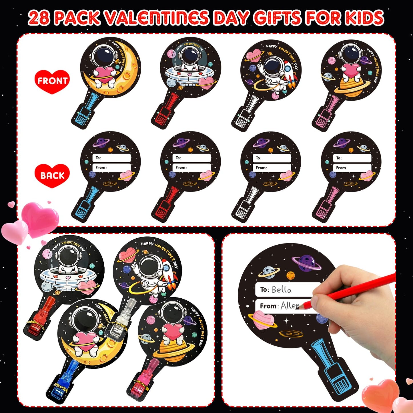HIPYGYM 28-Pack Valentines Day Cards with LED Finger Lights for Kids – Classroom Gifts & Party Favors