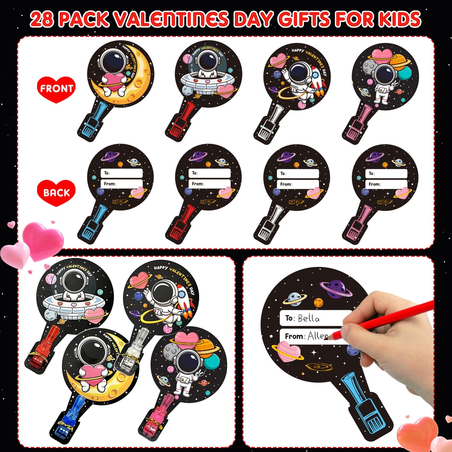 HIPYGYM 28-Pack Kids Valentine Cards with LED Finger Lights – Classroom Gifts