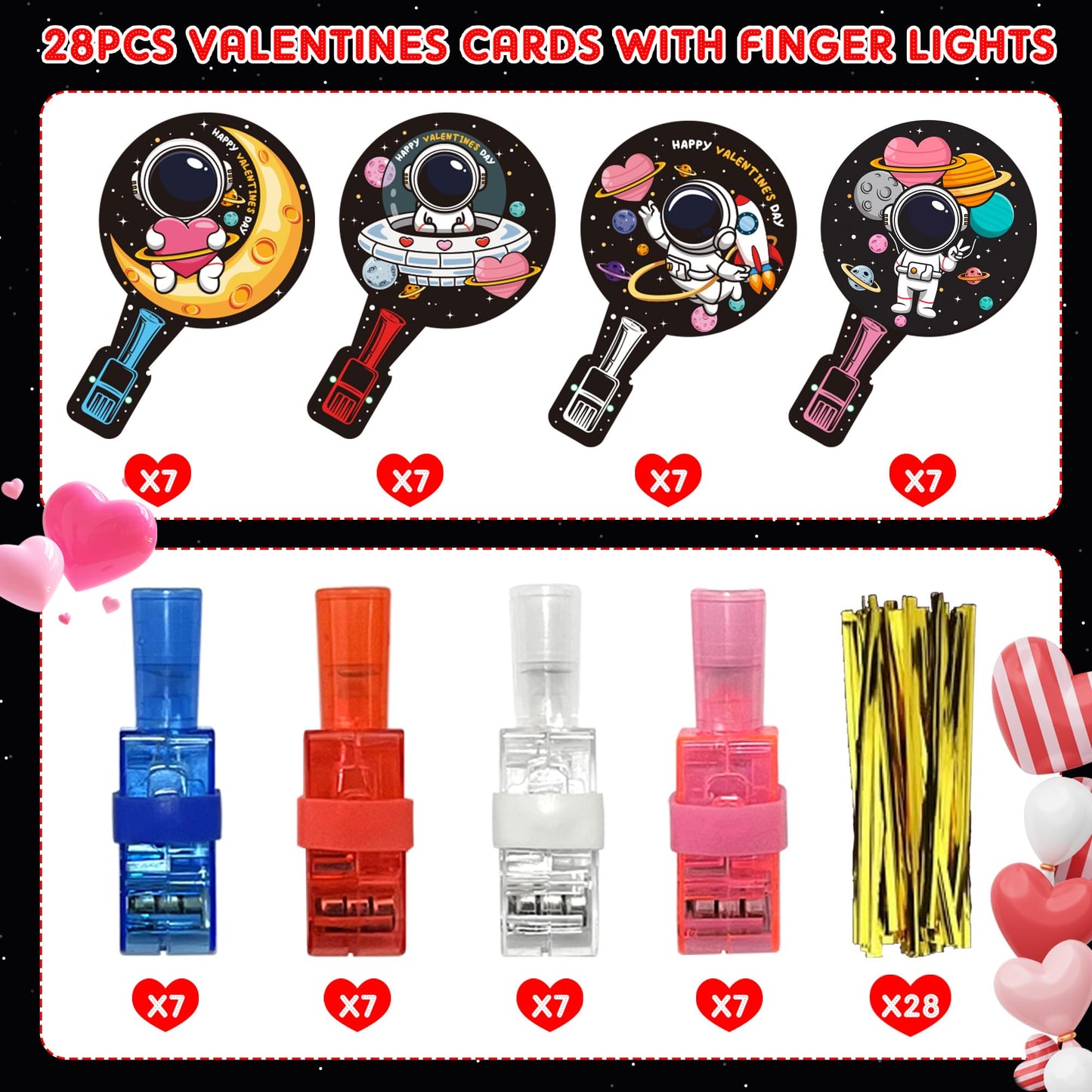 HIPYGYM 28-Pack Kids Valentine Cards with LED Finger Lights – Classroom Gifts