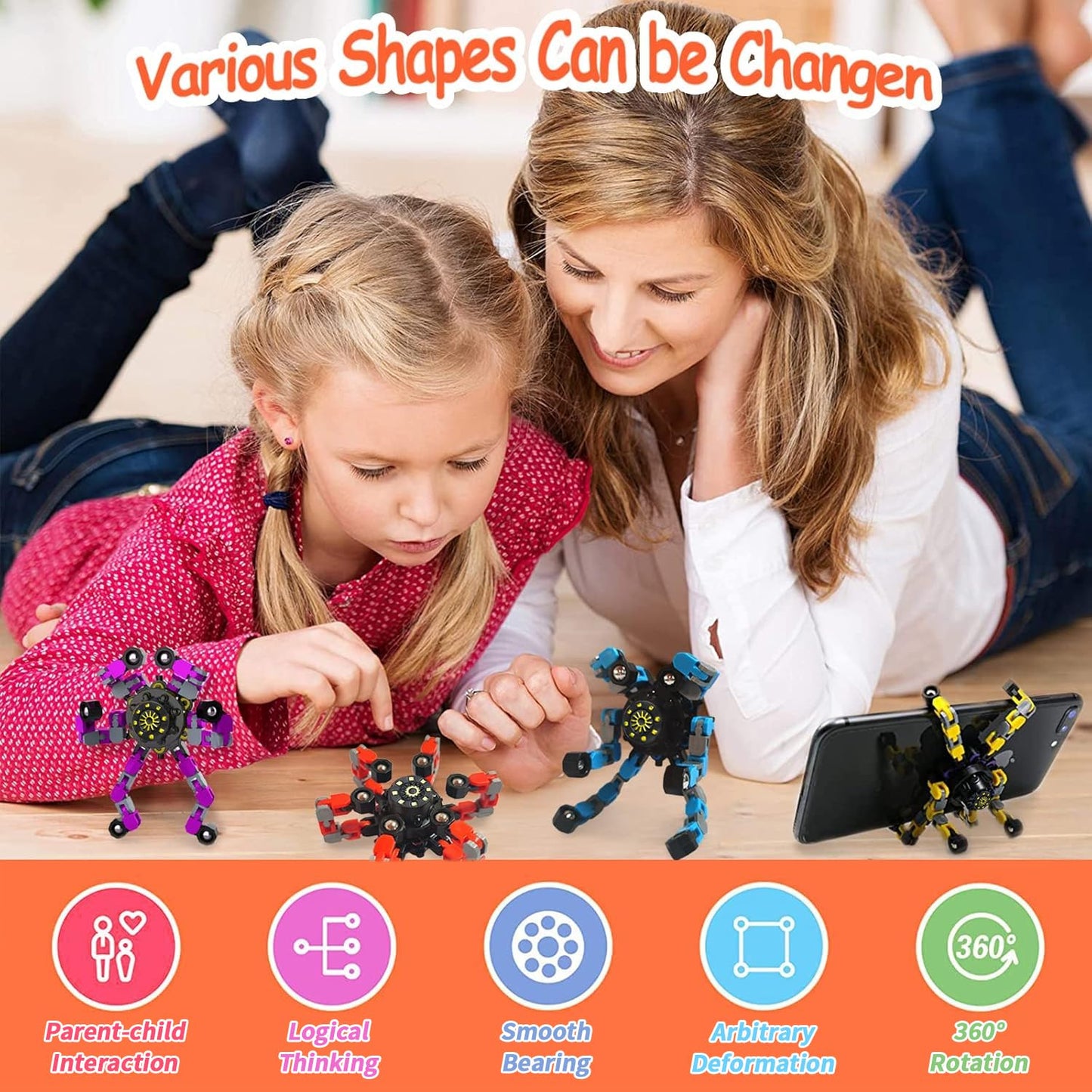 HiQCGS Transformable Fidget Spinners 9-Pack – Sensory Toys for ADHD & Anxiety
