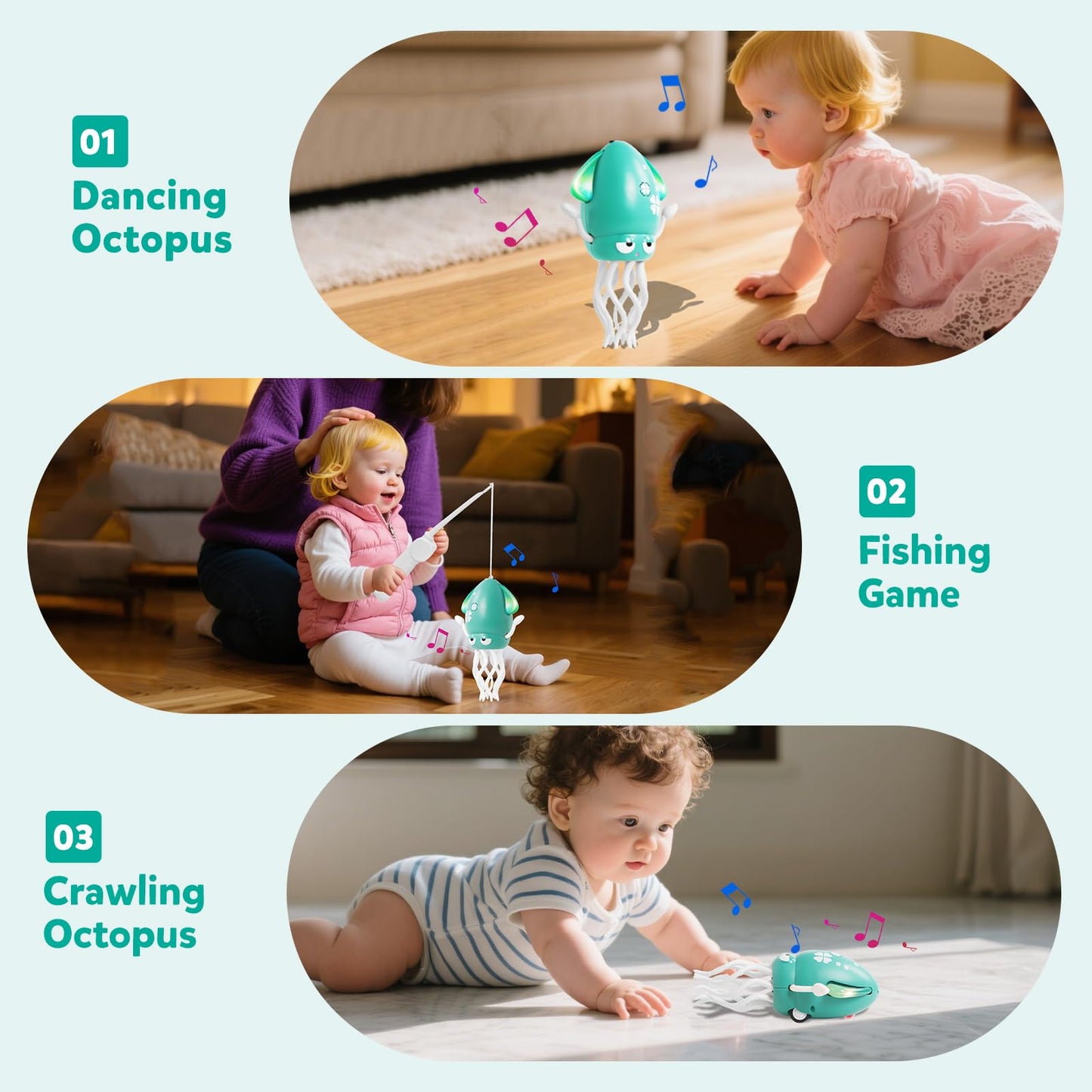 Hirger Dancing Octopus Baby Toy – Interactive Crawling Squid with Lights & Music for Infants & Toddlers