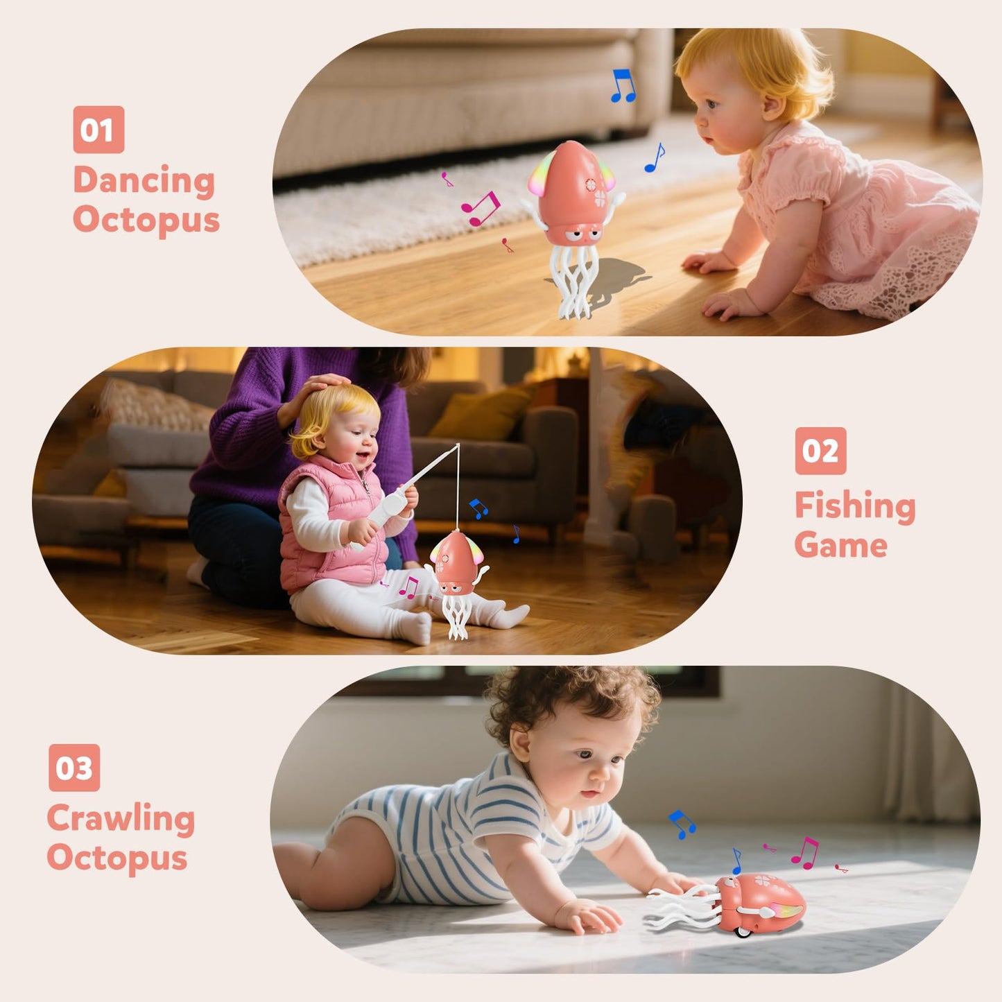 Hirger Dancing Octopus Toy – 3-in-1 Light, Music & Crawling Sensory Toy