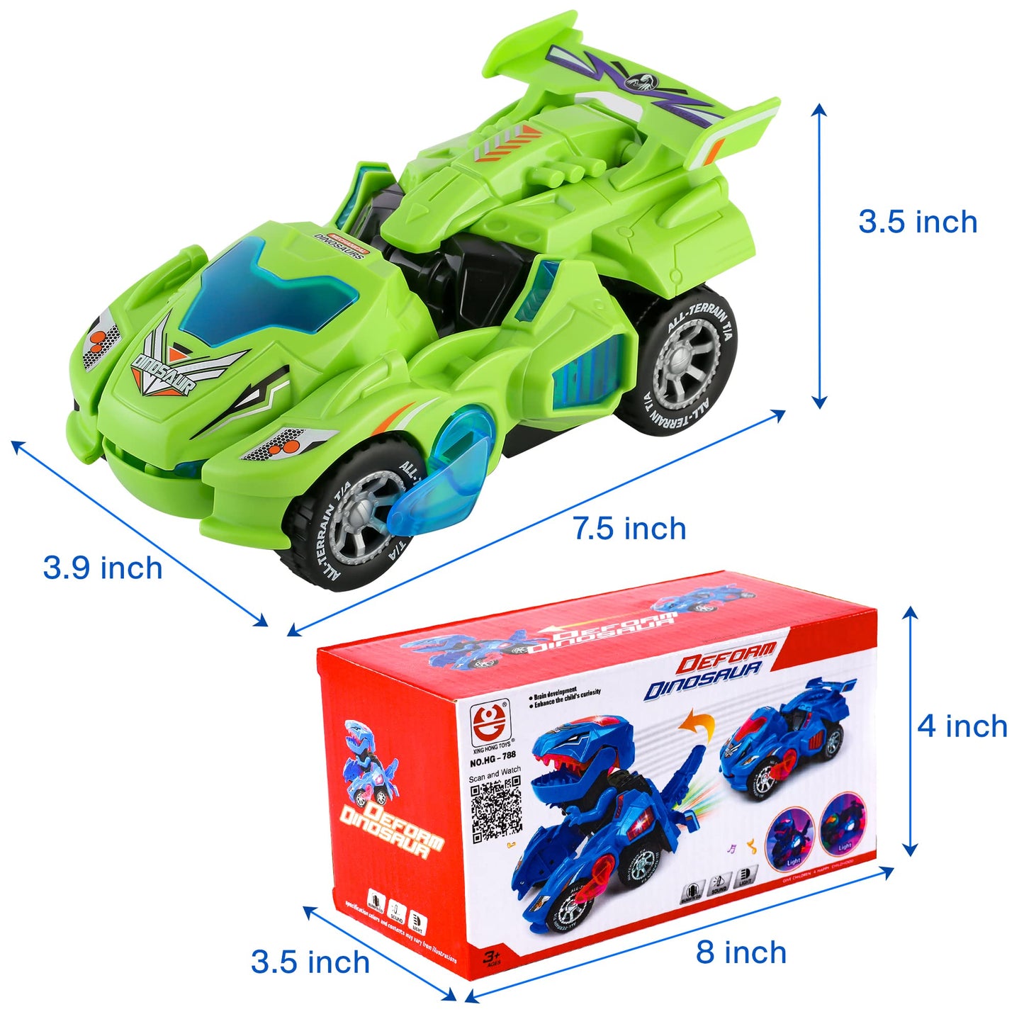 Hirger Transforming Dinosaur Car Toy – 2-in-1 Auto Transformer with Lights & Sound