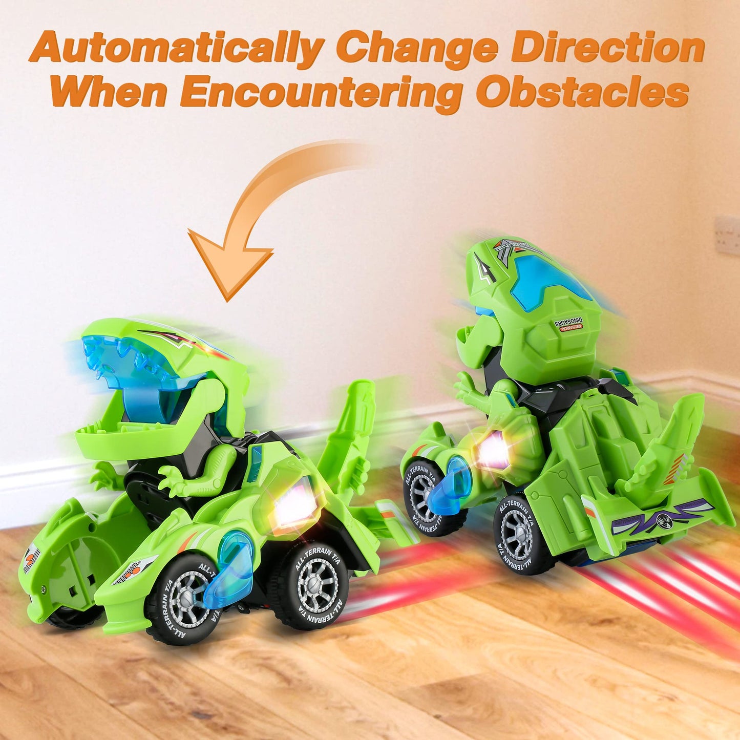 Hirger Transforming Dinosaur Car Toy – 2-in-1 Auto Transformer with Lights & Sound