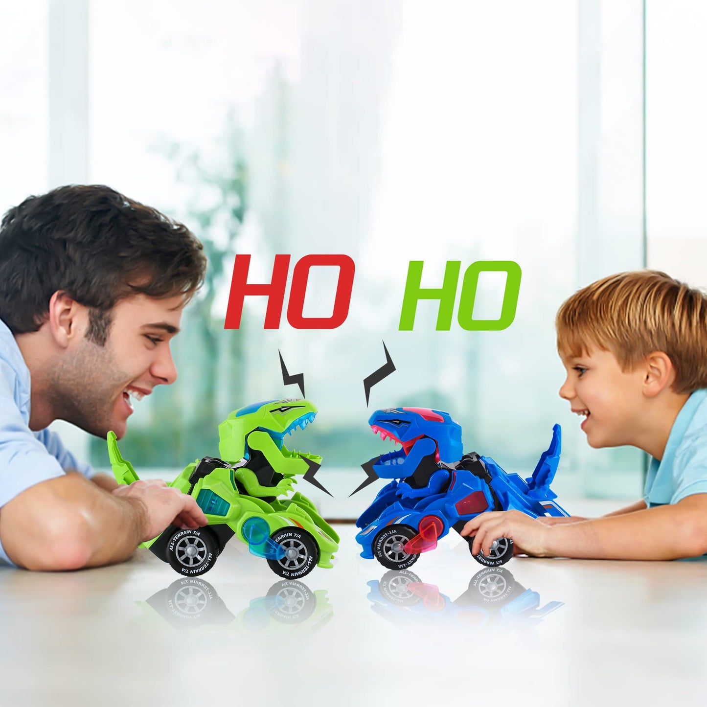 Hirger Transforming Dinosaur Car Toy – 2-in-1 Auto Transformer with Lights & Sound