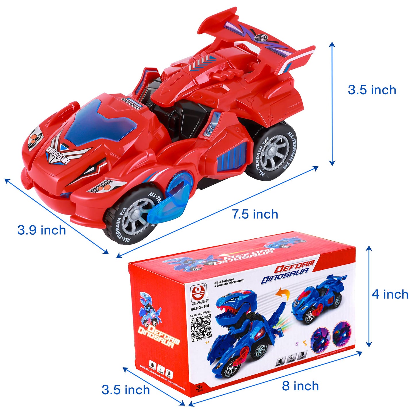 Hirger Transforming Dinosaur Car Toy – 2-in-1 Auto Transformer with LED Lights & Sound