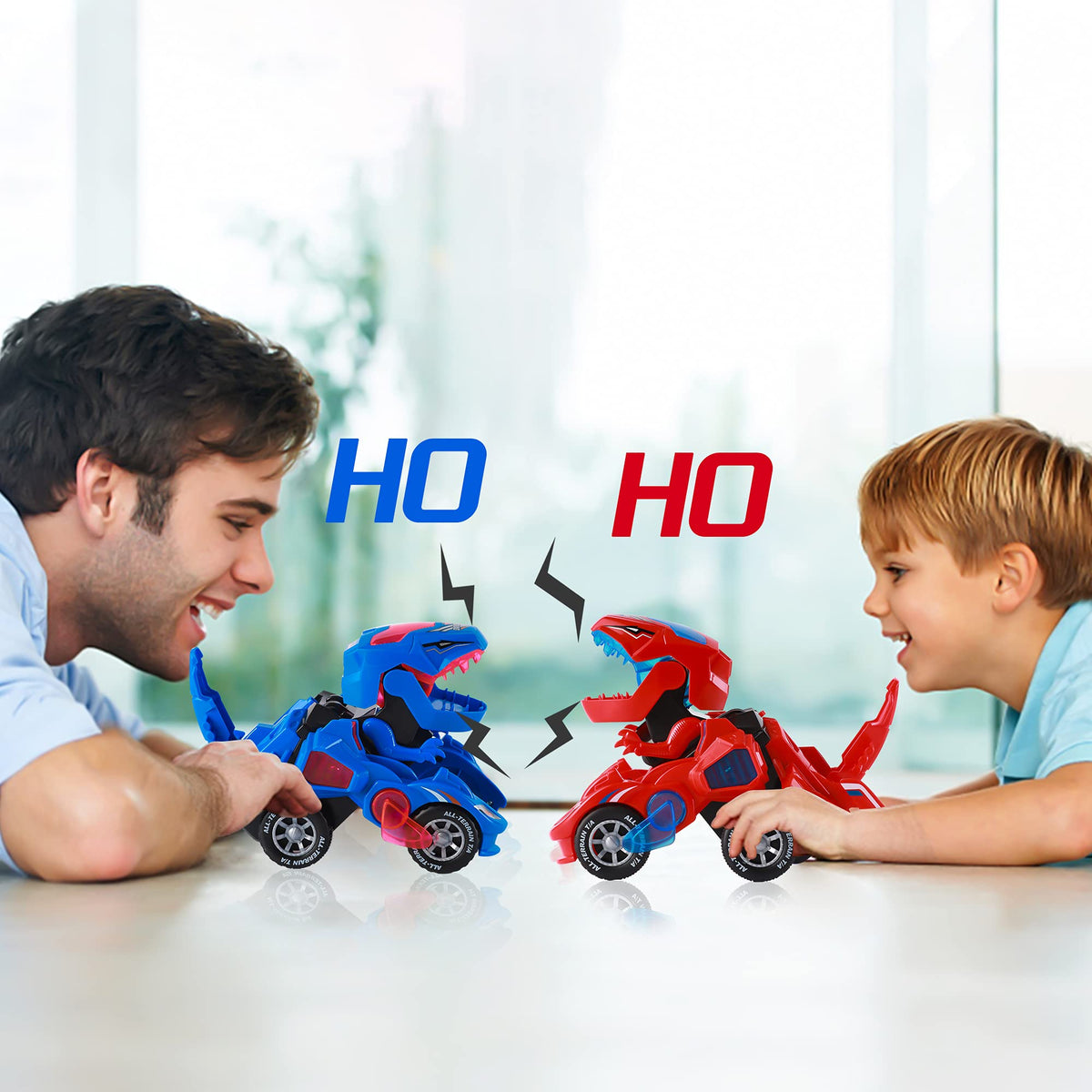 Hirger Transforming Dinosaur Car Toy – 2-in-1 Auto Transformer with LED Lights & Sound