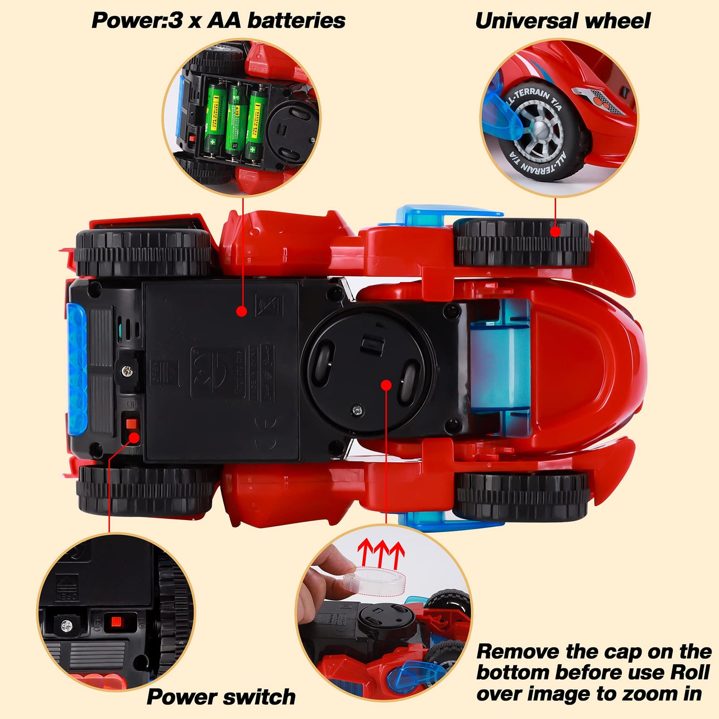 Hirger Transforming Dinosaur Car Toy – 2-in-1 Auto Transformer with LED Lights & Sound