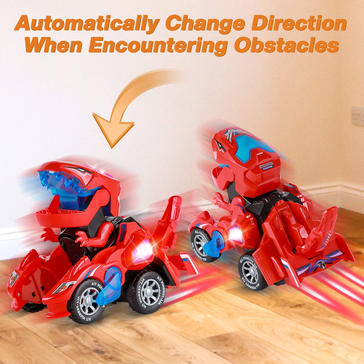 Hirger Transforming Dinosaur Car Toy – 2-in-1 Auto Transformer with LED Lights & Sound