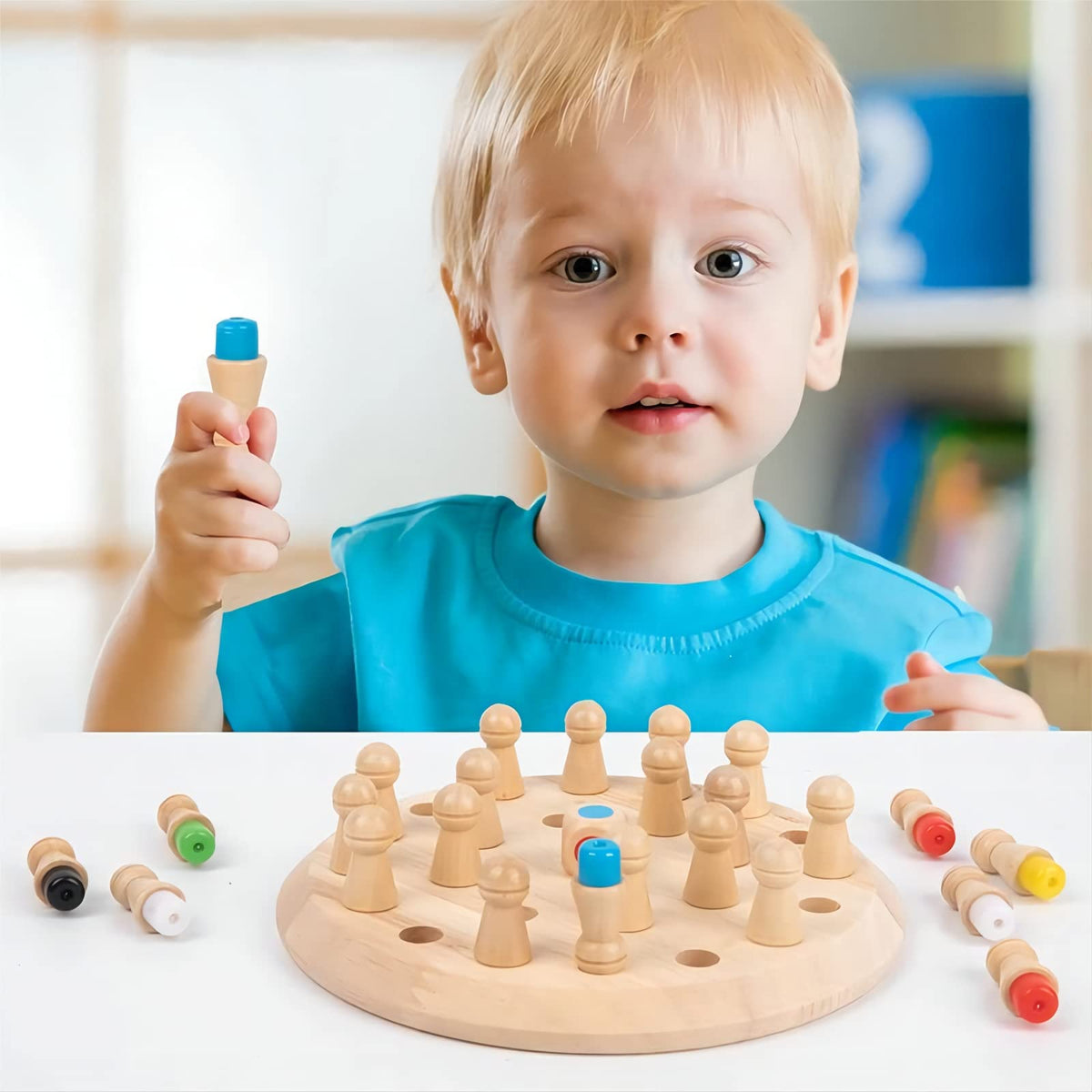 Hirger Wooden Memory Chess – Family Board Game for Kids & Adults | Montessori Educational Toy