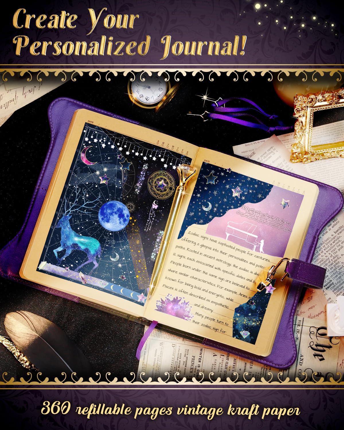 hi!SCI Diary with Lock and Keys – Locking Journal for Women & Girls, Gift Box, 360 Kraft Pages, Deep Royal Purple