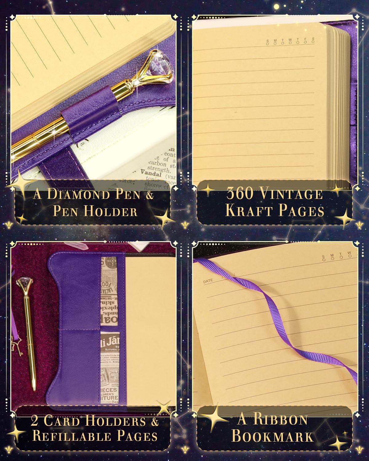 hi!SCI Diary with Lock and Keys – Locking Journal for Women & Girls, Gift Box, 360 Kraft Pages, Deep Royal Purple