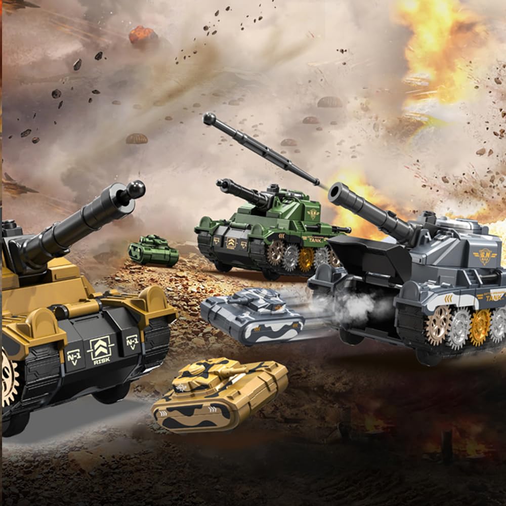 Hitatol ABS Military Tank Toy with 360° Turret, Projectile Launcher & Pop-Out Mini Tank (Grey)