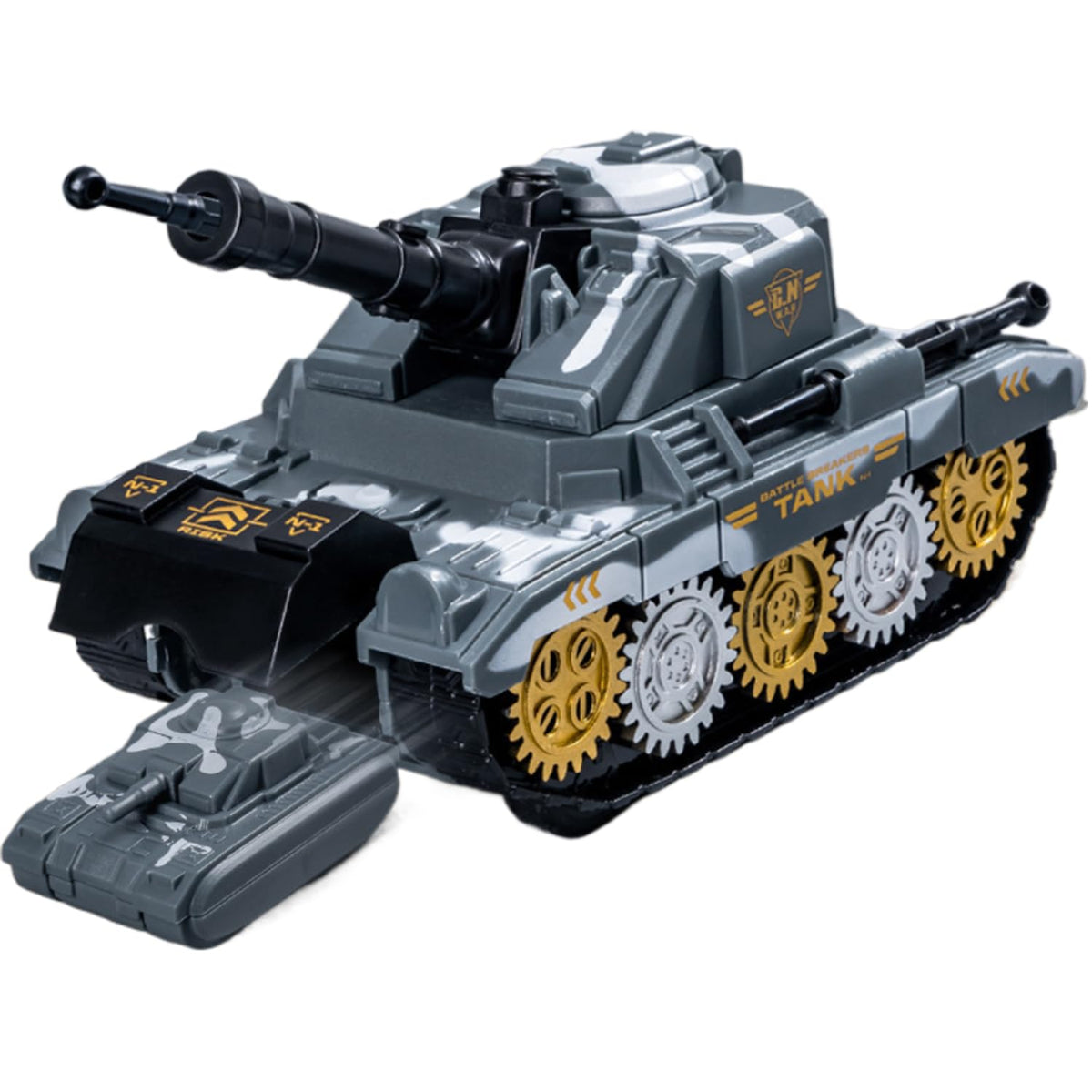 Hitatol ABS Military Tank Toy with 360° Turret, Projectile Launcher & Pop-Out Mini Tank (Grey)
