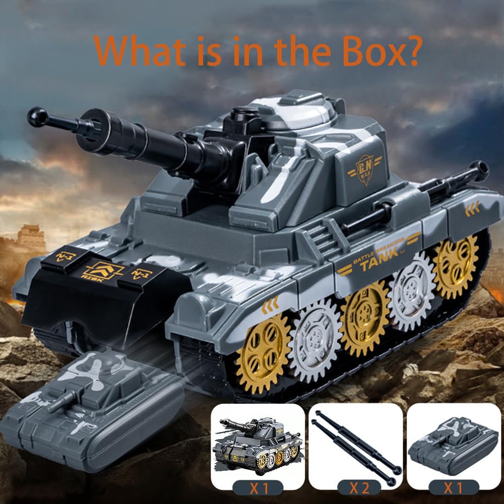 Hitatol ABS Military Tank Toy with 360° Turret, Projectile Launcher & Pop-Out Mini Tank (Grey)
