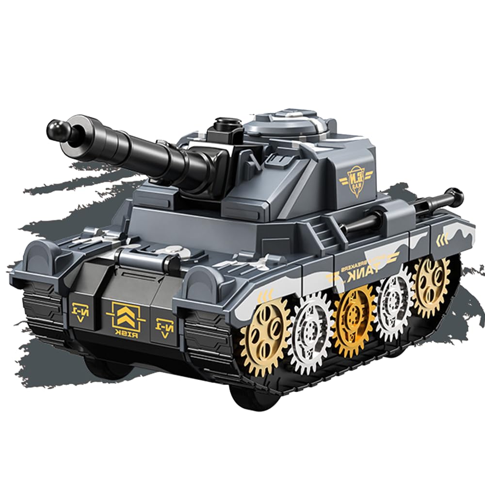 Hitatol ABS Military Tank Toy with 360° Turret, Projectile Launcher & Pop-Out Mini Tank (Grey)