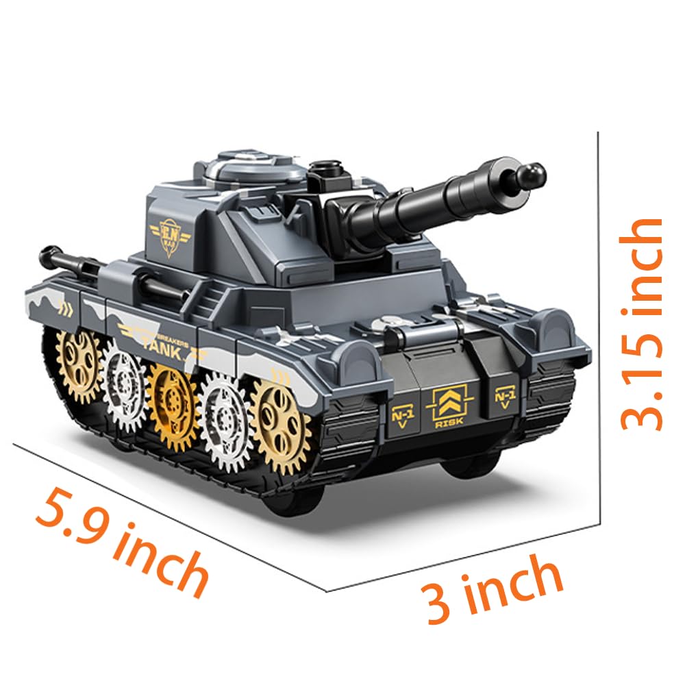 Hitatol ABS Military Tank Toy with 360° Turret, Projectile Launcher & Pop-Out Mini Tank (Grey)