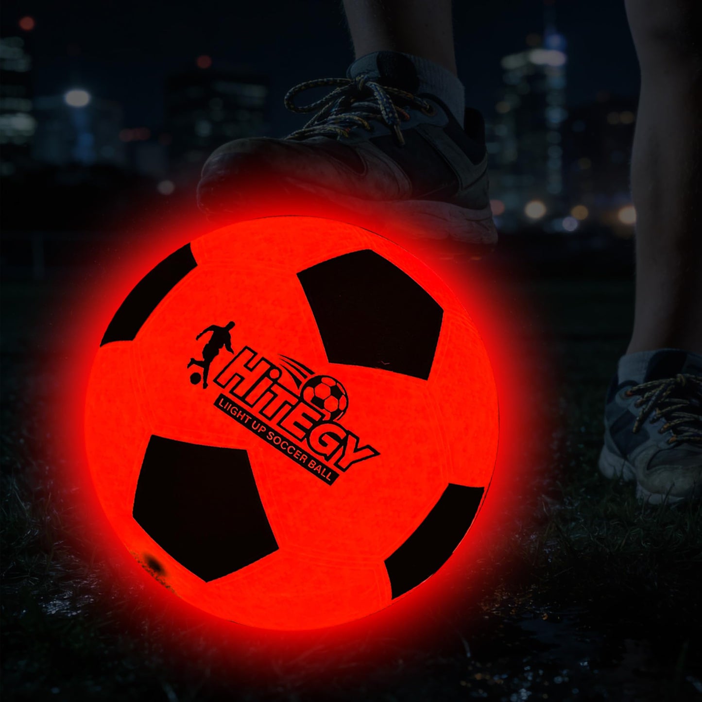 HITEGY Glow in The Dark Soccer Ball - Official Size 5, Water-Resistant, Light Up with Every Kick, Includes Pump