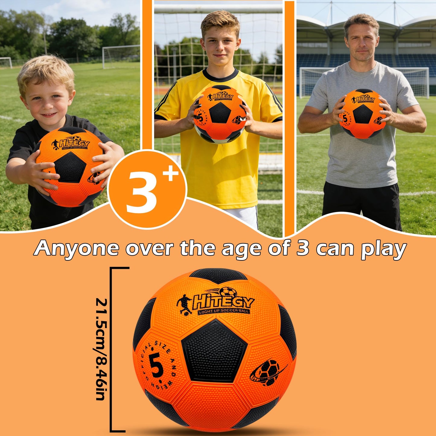 HITEGY Glow in The Dark Soccer Ball - Official Size 5, Water-Resistant, Light Up with Every Kick, Includes Pump
