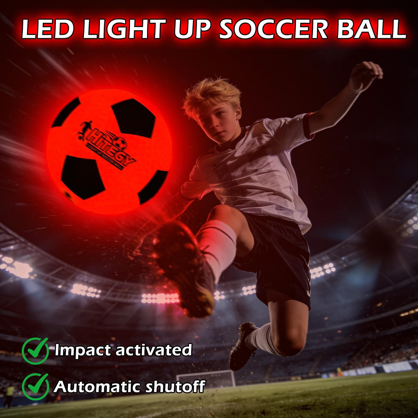 HITEGY Glow in The Dark Soccer Ball - Official Size 5, Water-Resistant, Light Up with Every Kick, Includes Pump