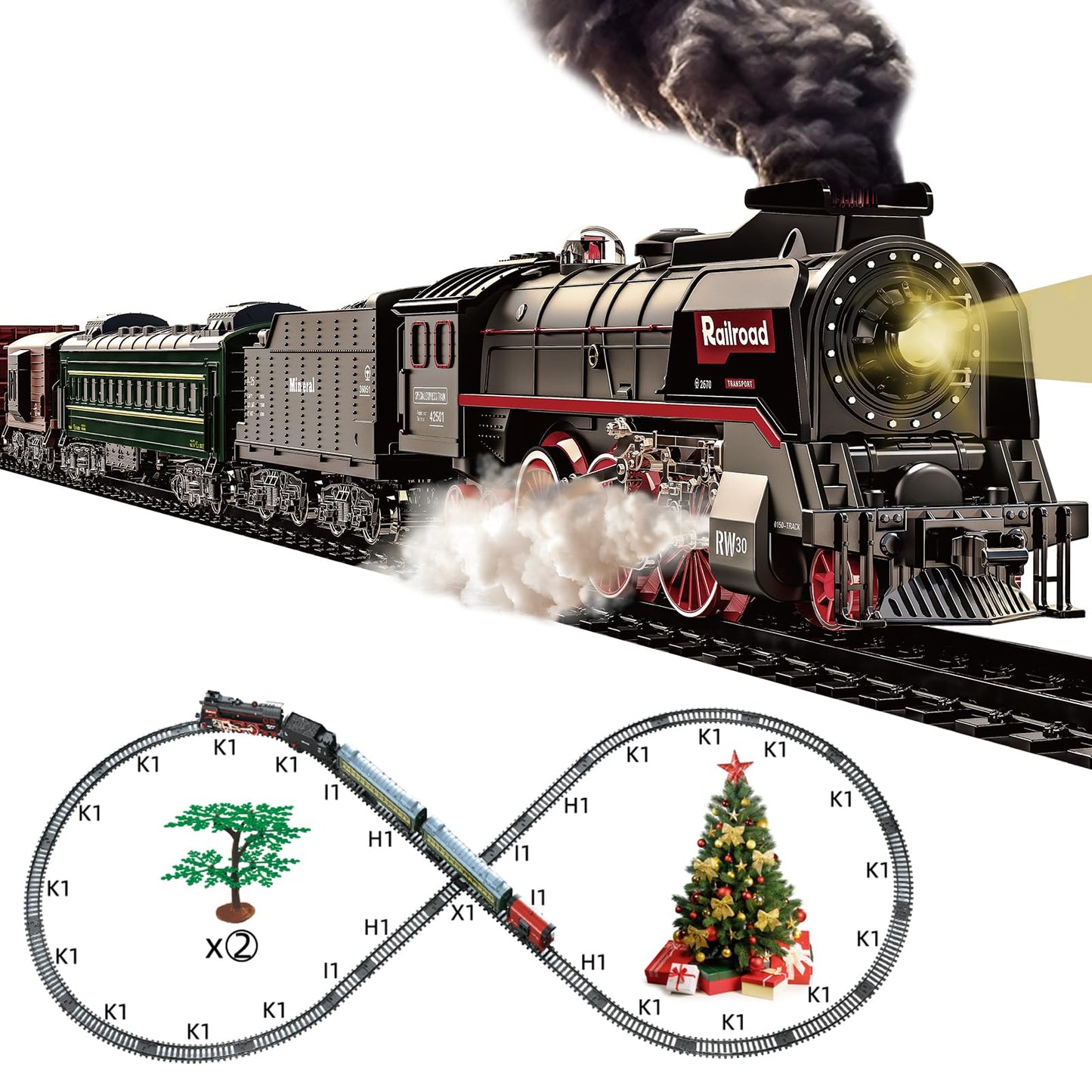 Hitish Train Set for Kids – Electric Steam Locomotive with Lights, Smoke & Sounds | Luxury Track
