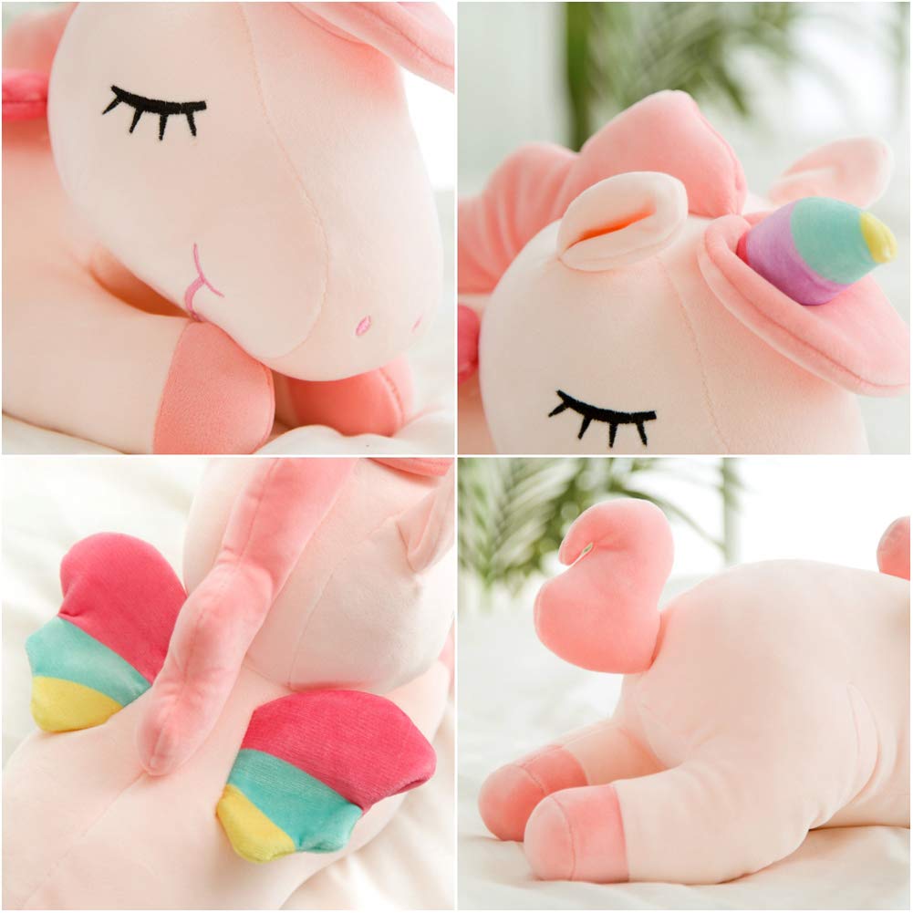 Hitoshe Unicorn Plush Pillow – Soft Pink Unicorn Stuffed Animal Hugging Toy, 23.6 in
