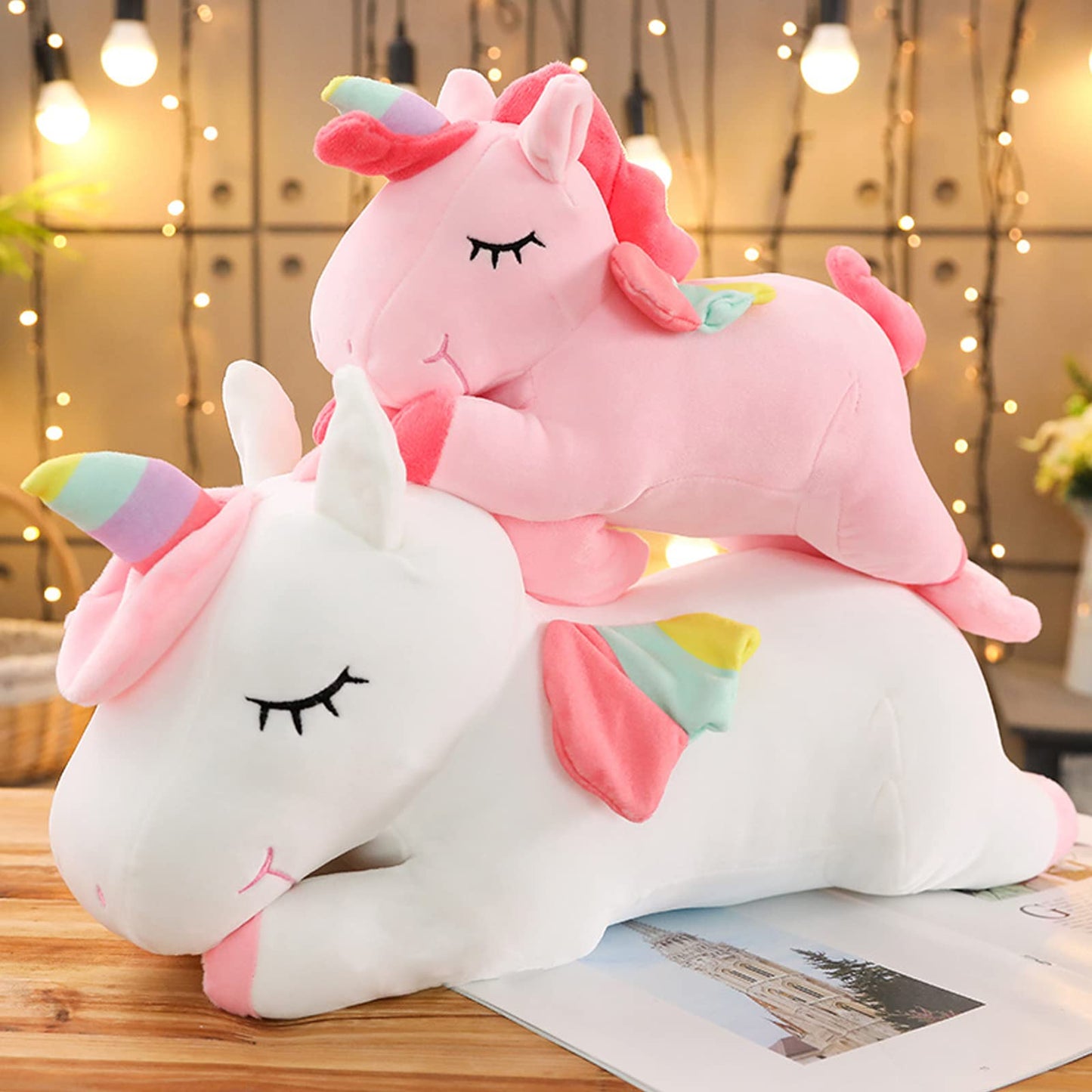Hitoshe Unicorn Plush Pillow – Soft Pink Unicorn Stuffed Animal Hugging Toy, 23.6 in