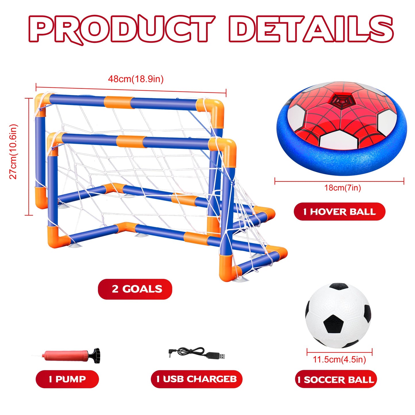 HitToys Spider Hover Soccer Ball Set – 2-in-1 Rechargeable LED Indoor Football for Kids