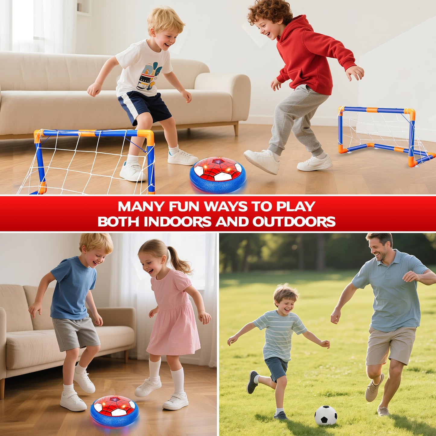 HitToys Spider Hover Soccer Ball Set – 2-in-1 Rechargeable LED Indoor Football for Kids