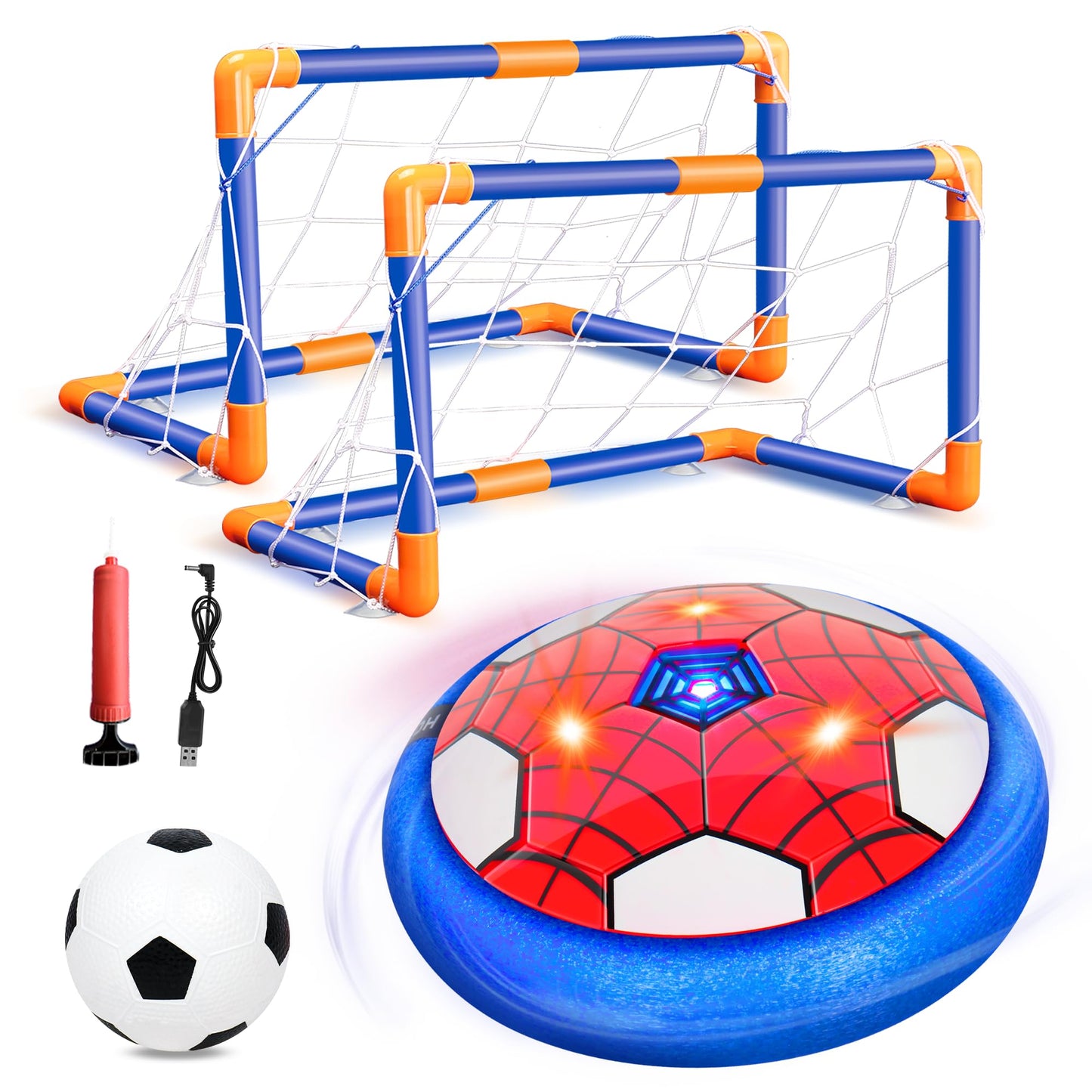 HitToys Spider Hover Soccer Ball Set – 2-in-1 Rechargeable LED Indoor Football for Kids